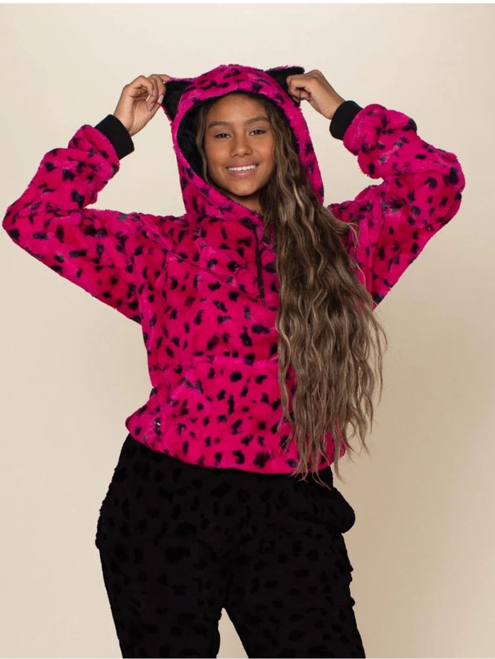 SpiritHoods Pink Cheetah Faux Fur Hoodie